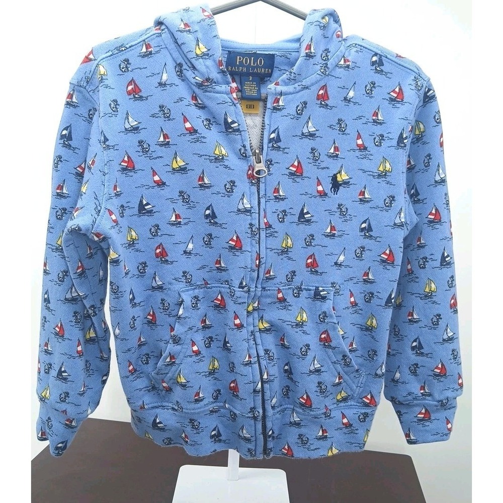 Polo Ralph Lauren Authentic Toddlers fisherman Print Full Zip Hoodie Pockets 3T